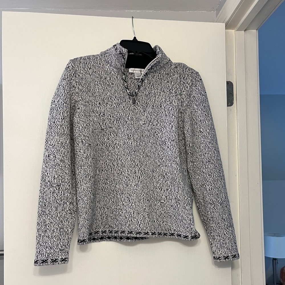 Christopher & Banks Women’s Heather Gray 100% Cotton Half Zip Sweater- Sz Sm